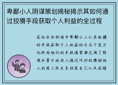 卑鄙小人阴谋策划揭秘揭示其如何通过狡猾手段获取个人利益的全过程