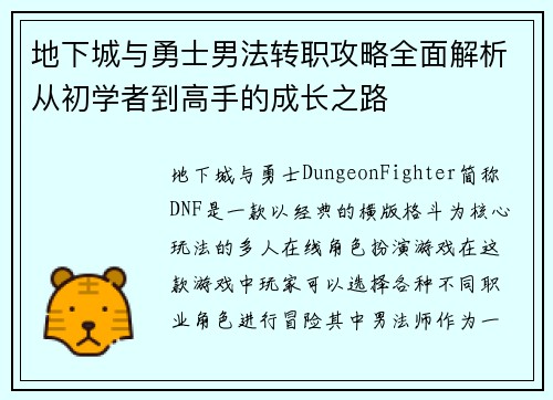 地下城与勇士男法转职攻略全面解析从初学者到高手的成长之路